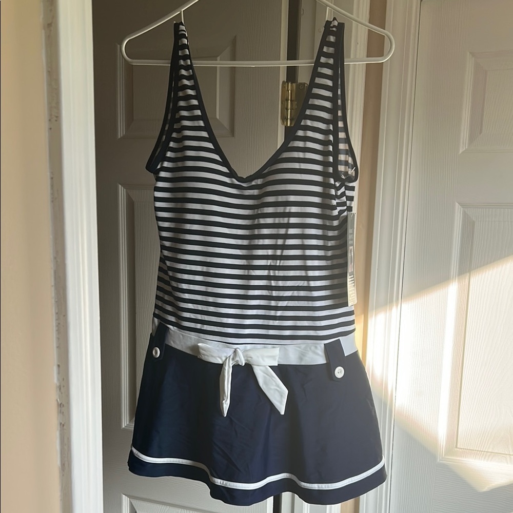 Navy and White Striped One-Piece Swimsuit